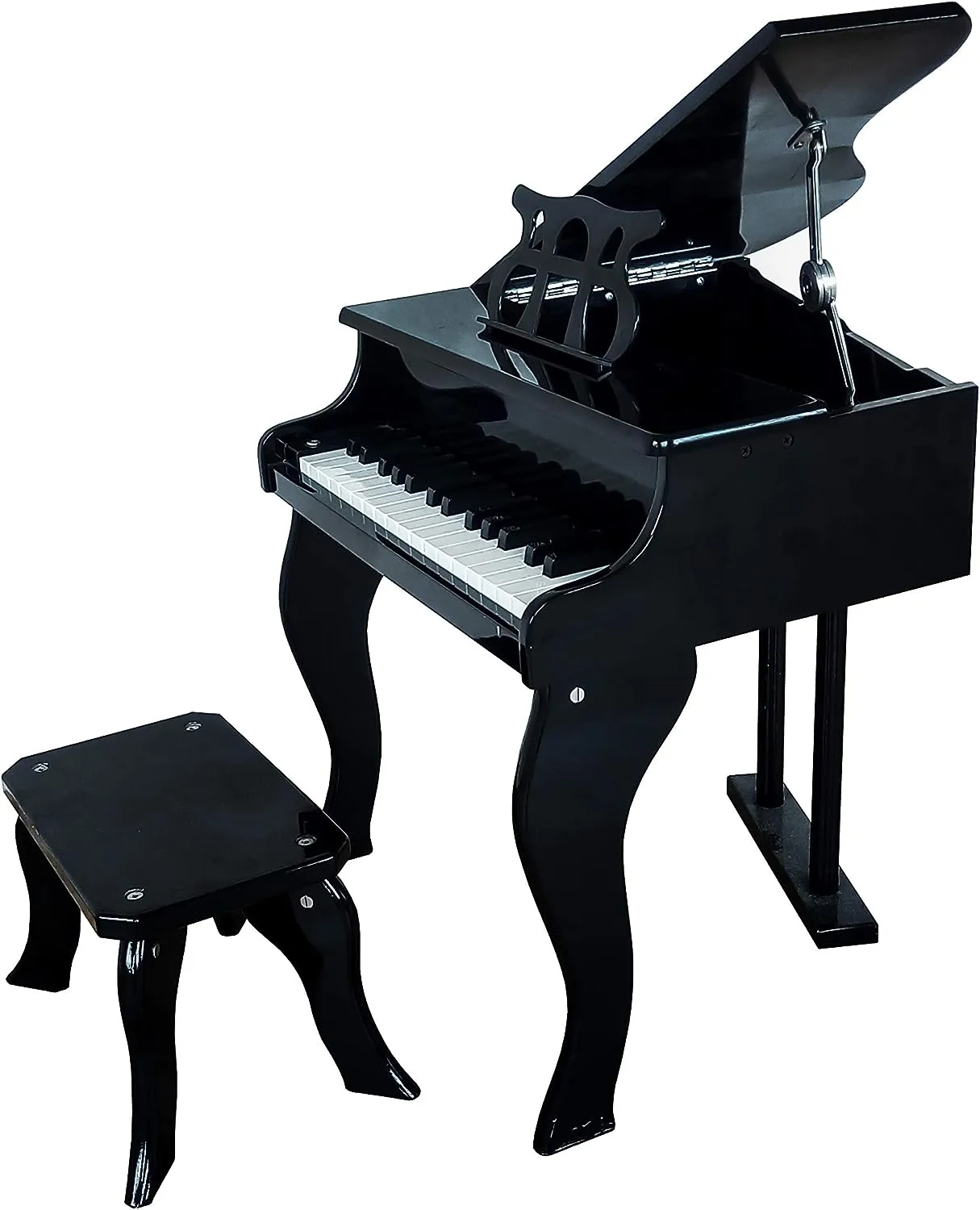 Classic 30 Keys Mini Wooden Grand Piano & Stool | Educational Musical Instrument | Black