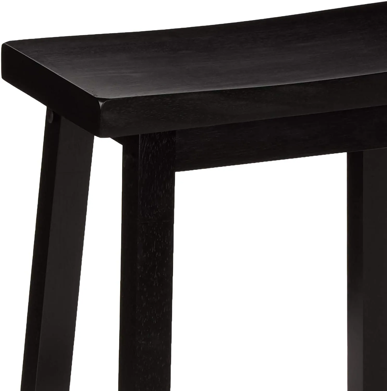 Classic Solid Wood Saddle-Seat Kitchen Counter Stool with Foot Plate 24 Inch, Black, Set of 2