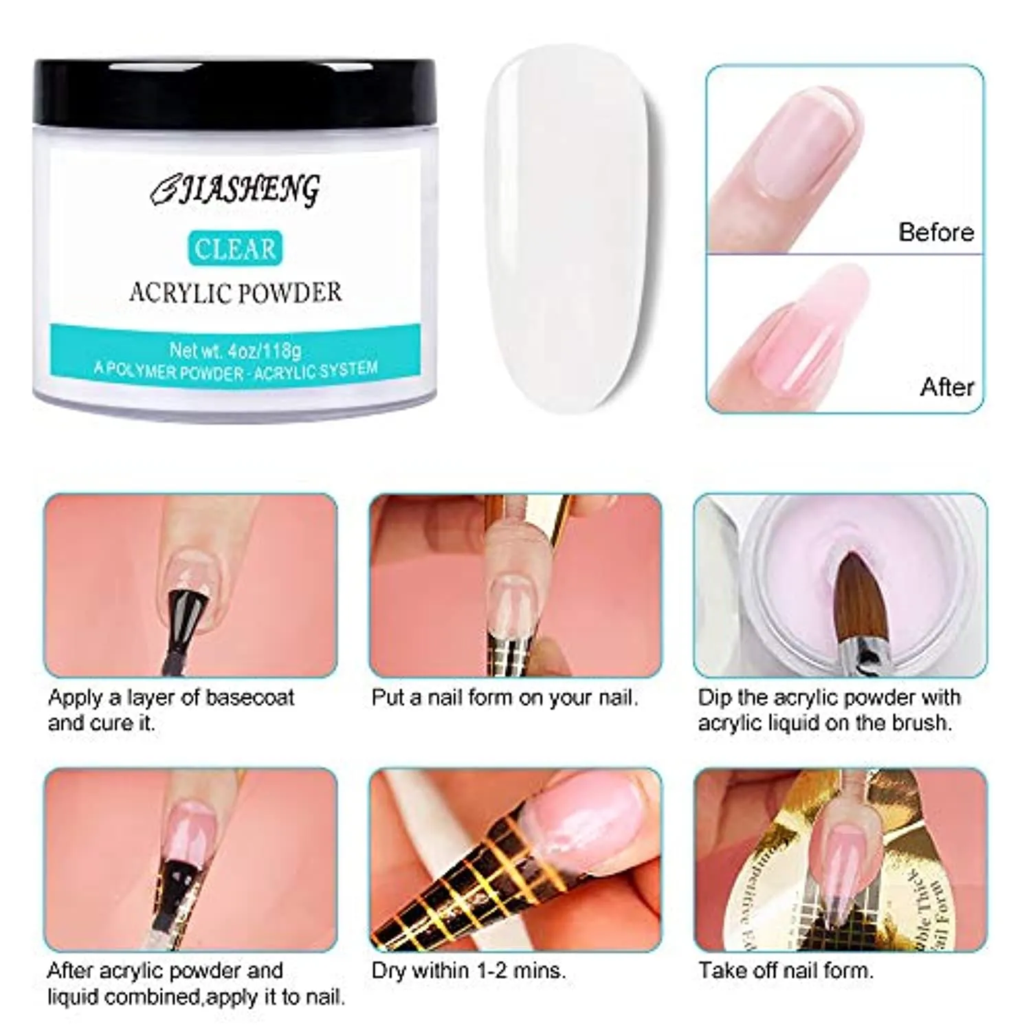 Clear Acrylic Powder, 4oz Acrylic Powder, Professional Acrylic Nail Kit Nail Extension System Acrylic Nails Powder 118g