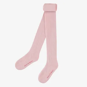 Collant rose pâle uni avec détails pointelle, enfant || Plain soft pink tights with pointel details, child