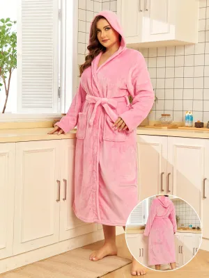 Comfortable Soft Long-Sleeved Hooded Robe – Cozy Flannel Dressing Gown