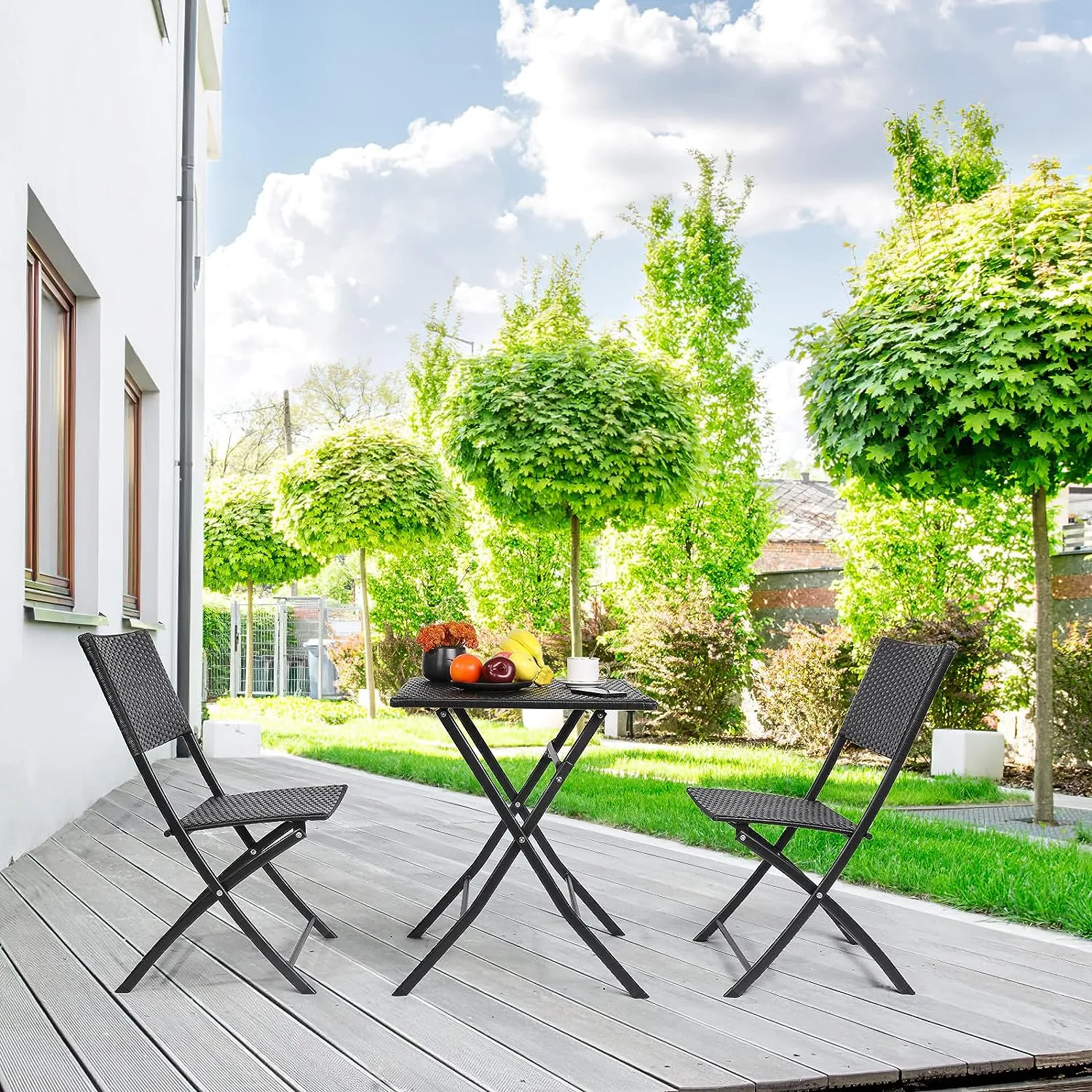 ComfyCorner CP001 Rattan Patio Bistro Set, Black