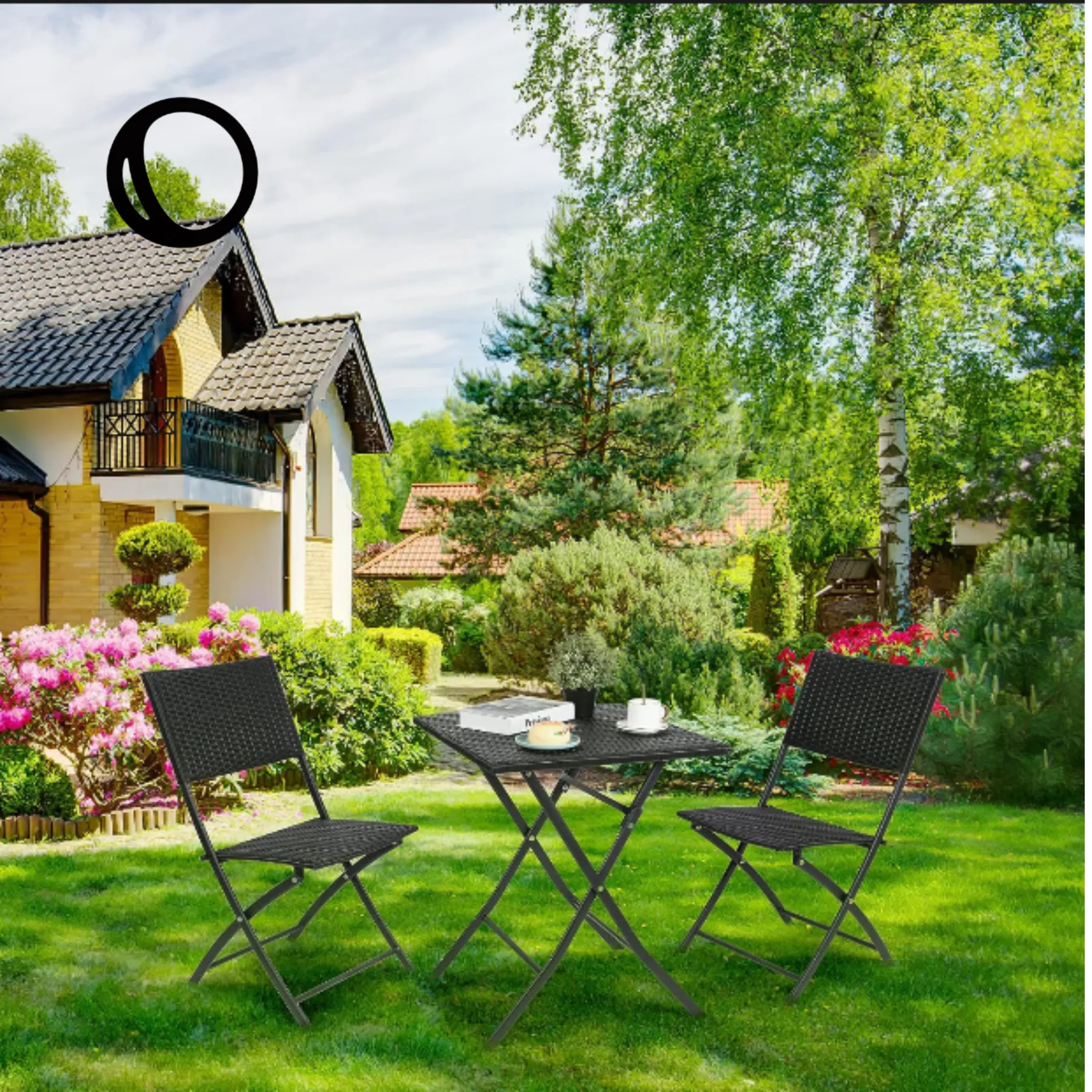 ComfyCorner CP001 Rattan Patio Bistro Set, Black