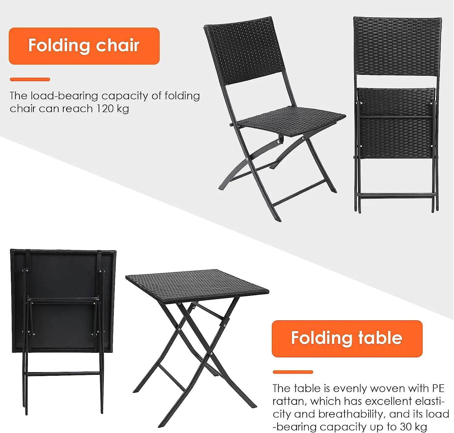 ComfyCorner CP001 Rattan Patio Bistro Set, Black