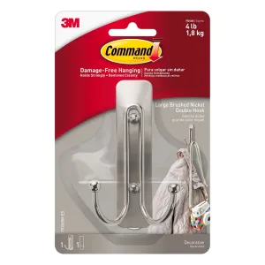 Command Brushed Nickel Adhesive Large Double Wall Hook - 1 Pack
