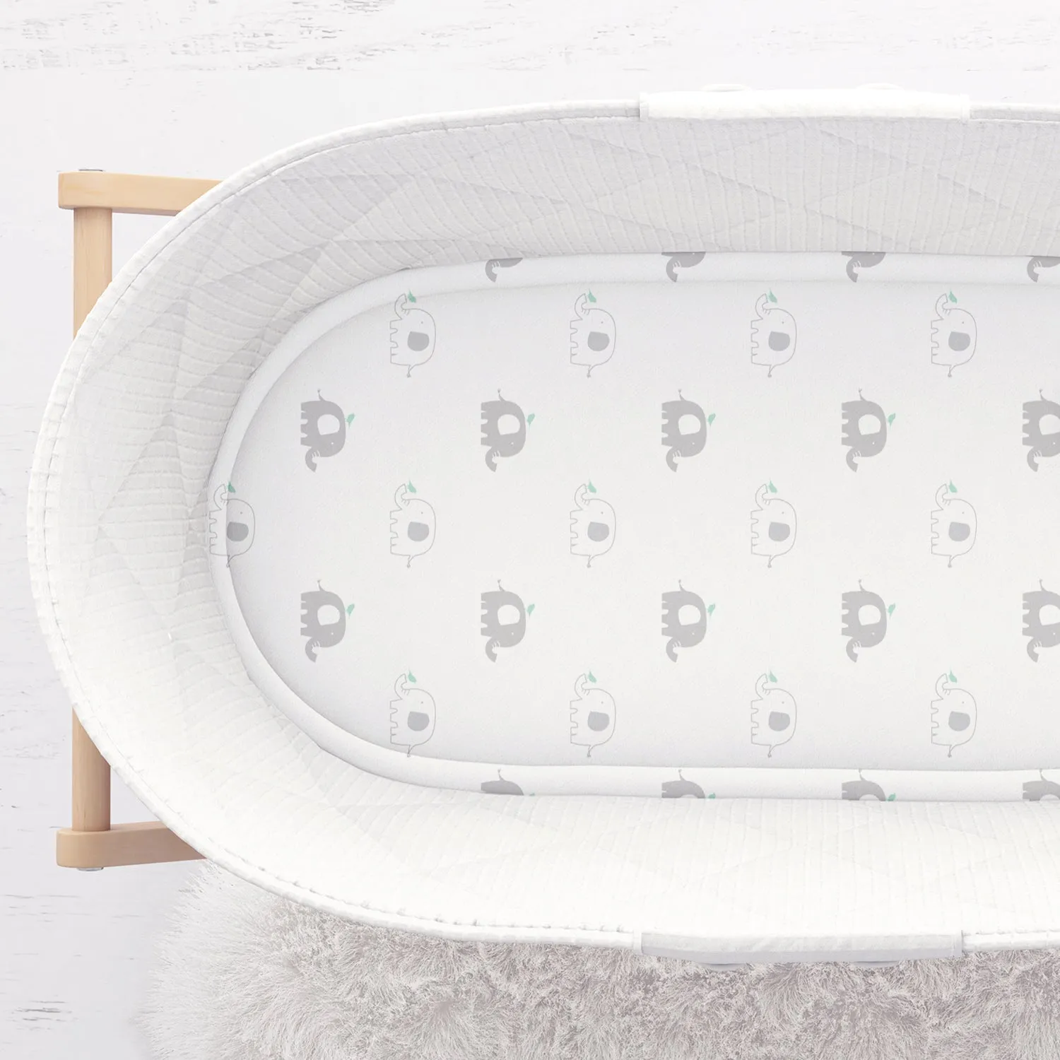 Cotton Jersey Bassinet Fitted Sheets, 2 Pack – Elephants & Chevron