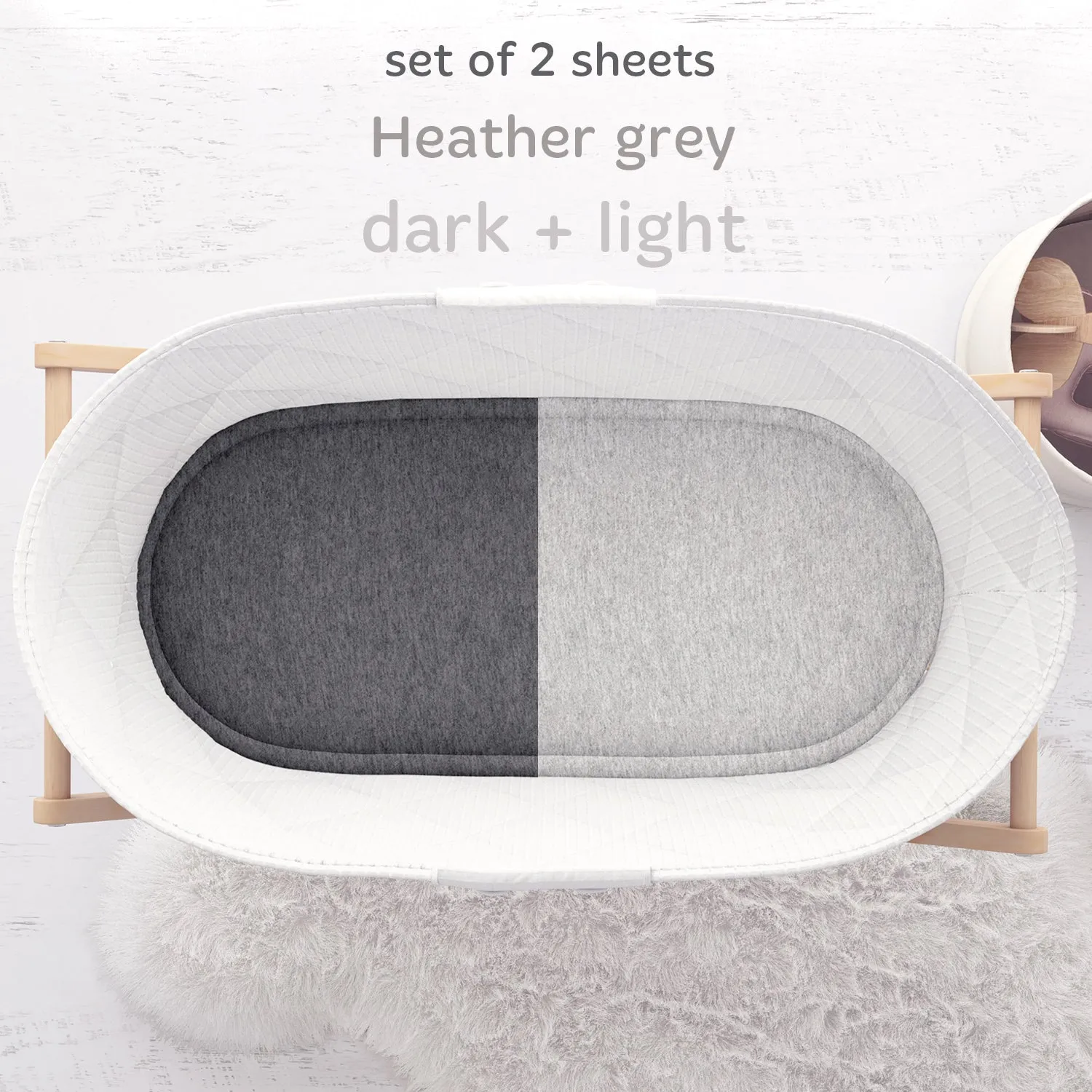 Cotton Jersey Bassinet Fitted Sheets, 2 Pack – Heather Grey