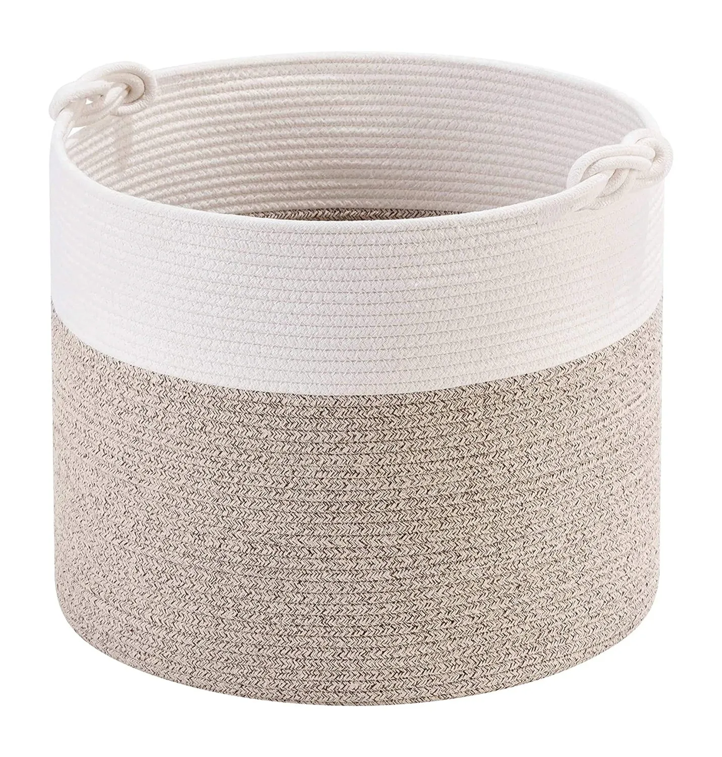 Cotton Rope Basket with Handles | 38 x 36cm | Beige/White | Toy, Laundry & Storage Basket