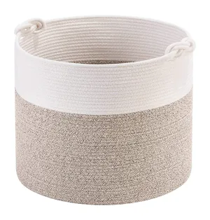 Cotton Rope Basket with Handles | 38 x 36cm | Beige/White | Toy, Laundry & Storage Basket