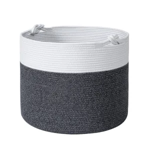 Cotton Rope Basket with Handles | 38 x 36cm | Grey/White | Toy, Laundry & Storage Basket
