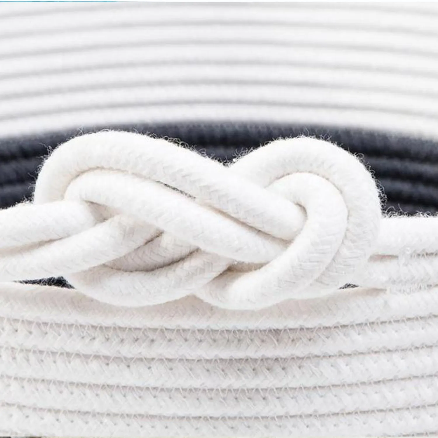 Cotton Rope Basket with Handles | 38 x 36cm | Grey/White | Toy, Laundry & Storage Basket
