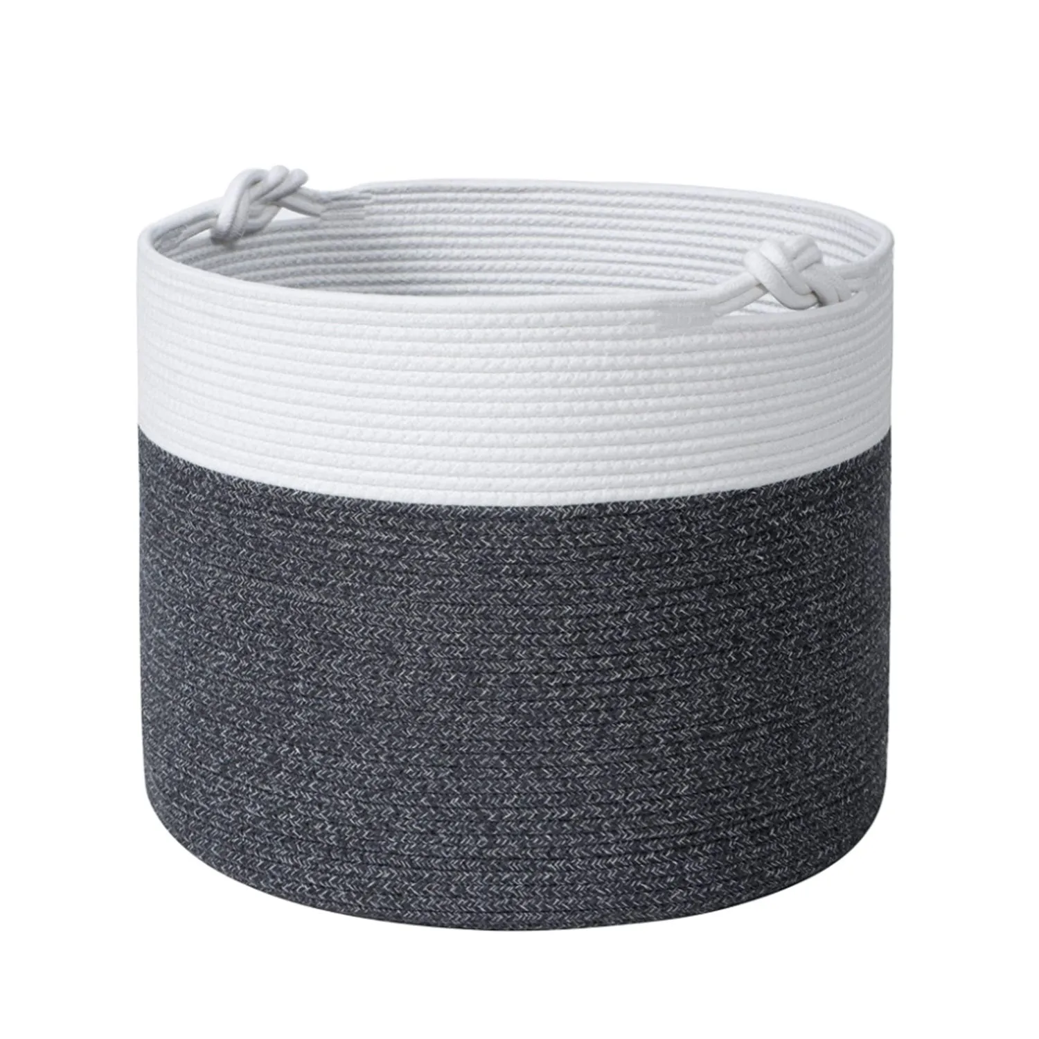 Cotton Rope Basket with Handles | 38 x 36cm | Grey/White | Toy, Laundry & Storage Basket