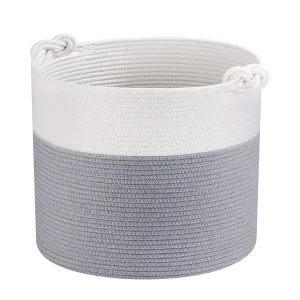 Cotton Rope Basket with Handles | 38 x 36cm | Light Grey/White | Toy, Laundry & Storage Basket
