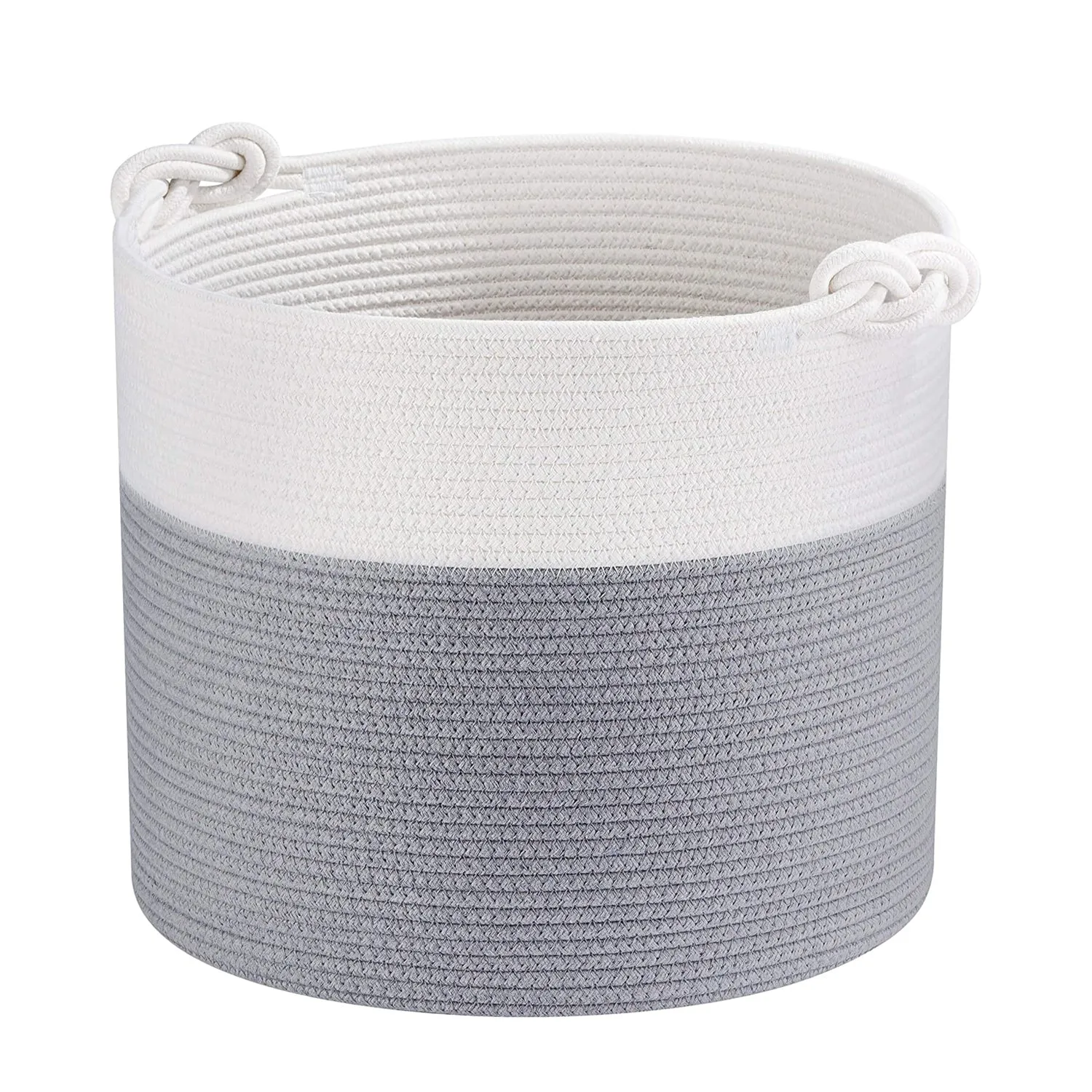 Cotton Rope Basket with Handles | 38 x 36cm | Light Grey/White | Toy, Laundry & Storage Basket