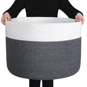 Cotton Rope Basket with Handles | 55 x 35cm | Grey/White | Toy, Laundry & Storage Basket
