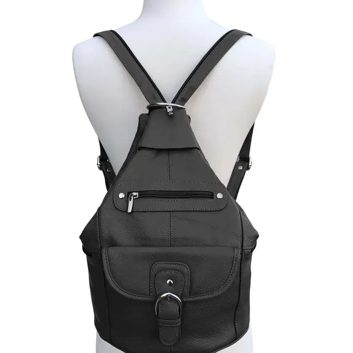 Cowhide Leather Convertible Backpack in Black