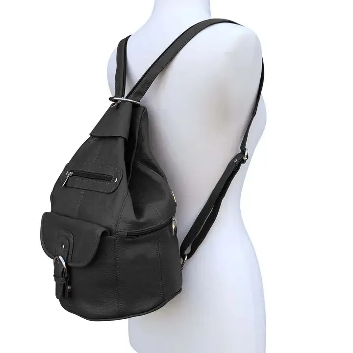 Cowhide Leather Convertible Backpack in Black