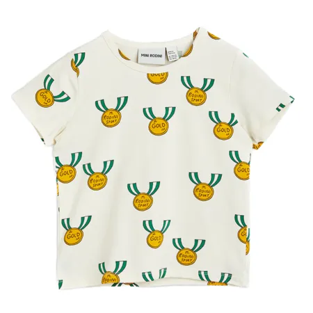 Cream Medals Print Short Sleeve Top