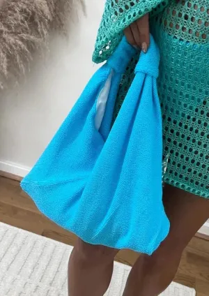 Crinkle Origami Shoulder Bag in Neon Blue