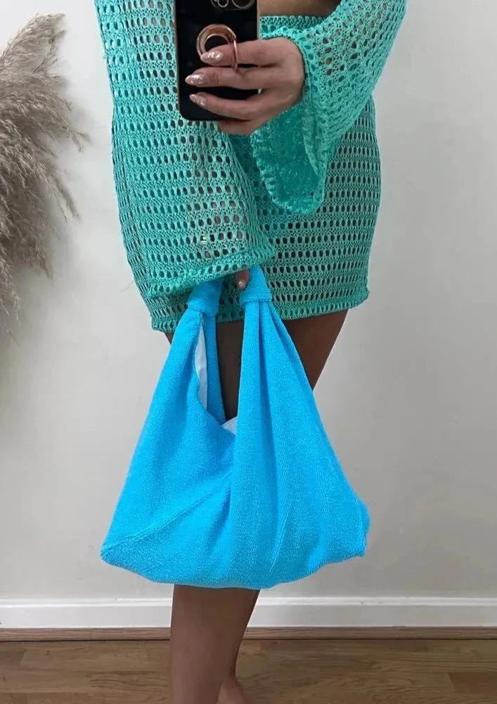 Crinkle Origami Shoulder Bag in Neon Blue