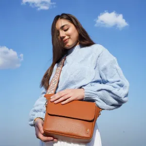 Crossbody Tan Bag with Floral Strap