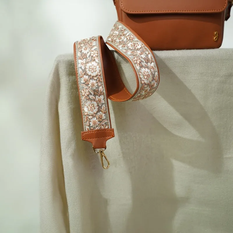 Crossbody Tan Bag with Floral Strap