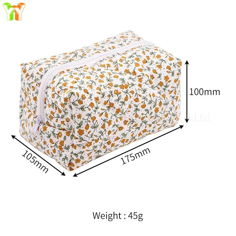 Custom Logo  Floral Puffy Quilted Makeup Bag Travel Toiletry Tote Cosmetics Pouch Floral Cosmetic Bag