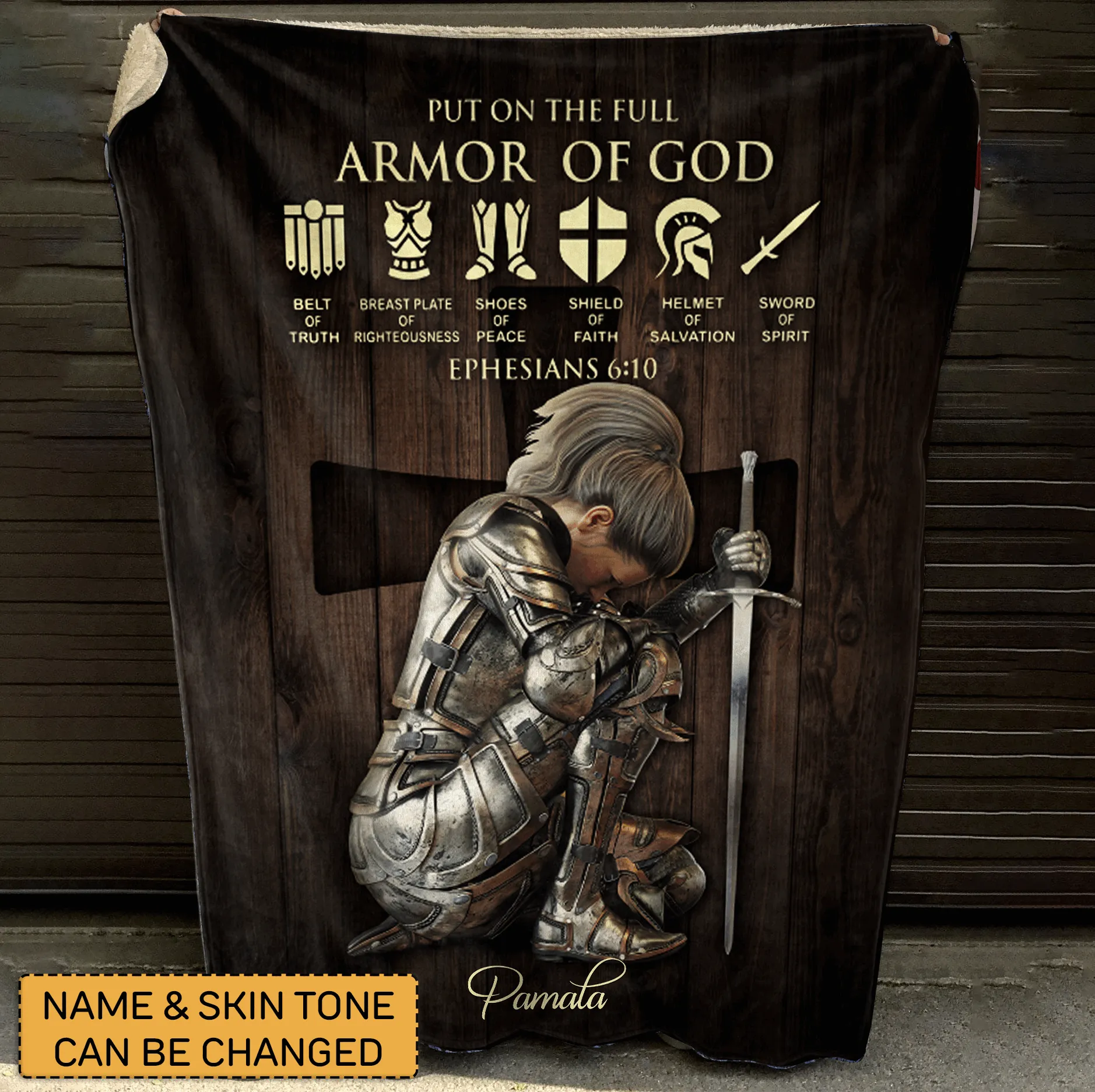 Customizable 'Armor of God' Prayer Blanket with Personalized Name - CHRISTIANARTBAG cABBL06050424.