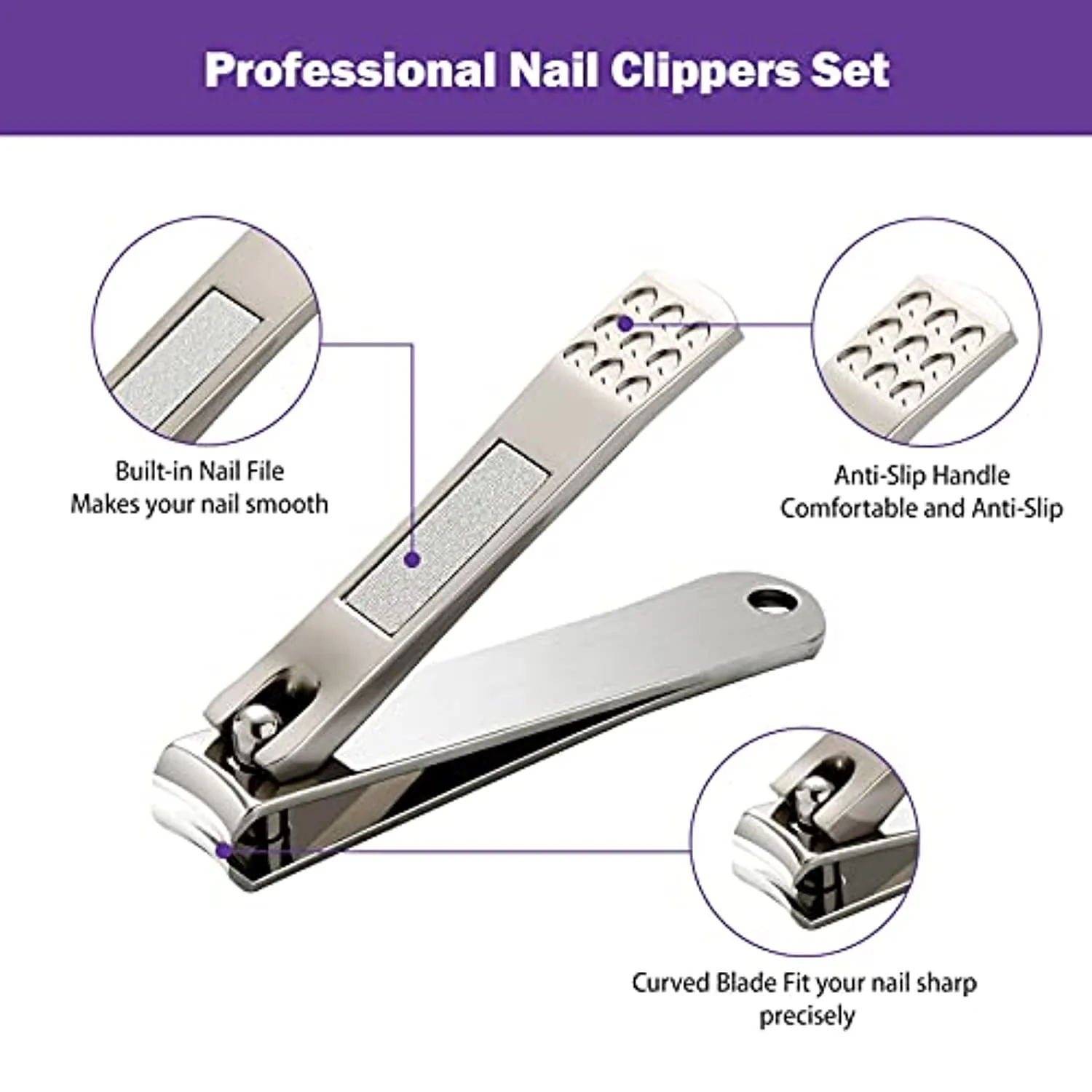 Cut IT Sharpest Nail Clippers Set Heavy Duty Stainless Steel Nail Cutter Fingernail and Toenail Clippers with Built-in Nail File, 2 Pack Precise Nail Trimmers with Case for Men and Women