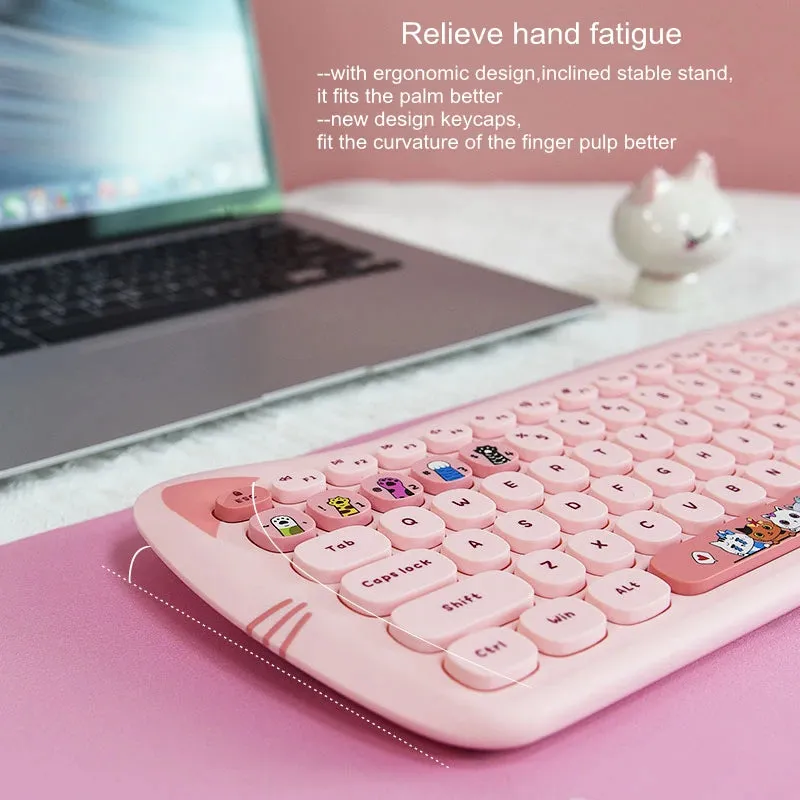 Cute Pink Cartoon Keyboard & Mouse Set