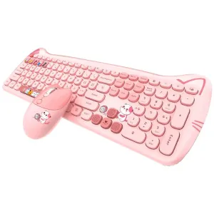 Cute Pink Cartoon Keyboard & Mouse Set