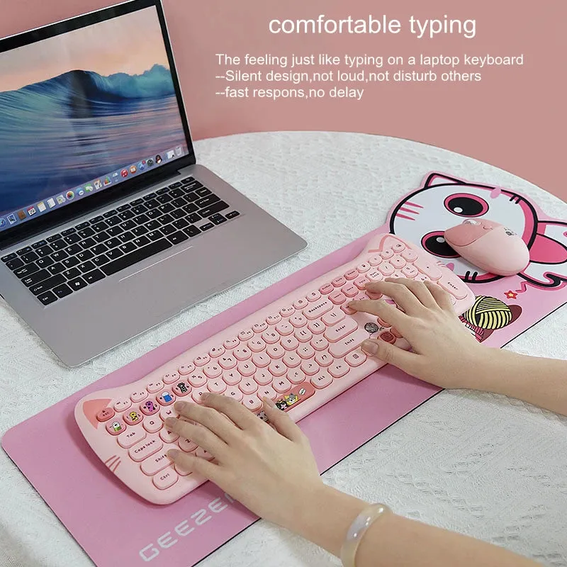 Cute Pink Cartoon Keyboard & Mouse Set