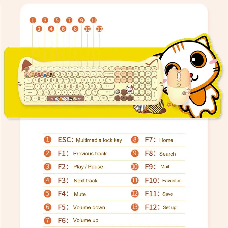 Cute Pink Cartoon Keyboard & Mouse Set