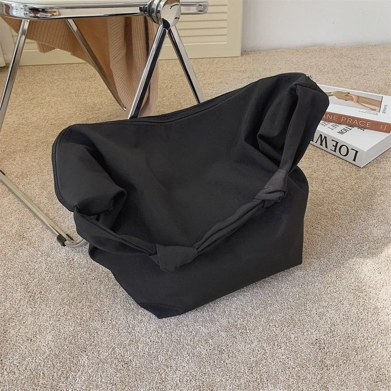 Cyflymder Pure Color Nylon Big Tote Bags for Women New Shoulder Shopping Bag Waterproof Fabric Handbags Simple Fashion Hobo Bolso