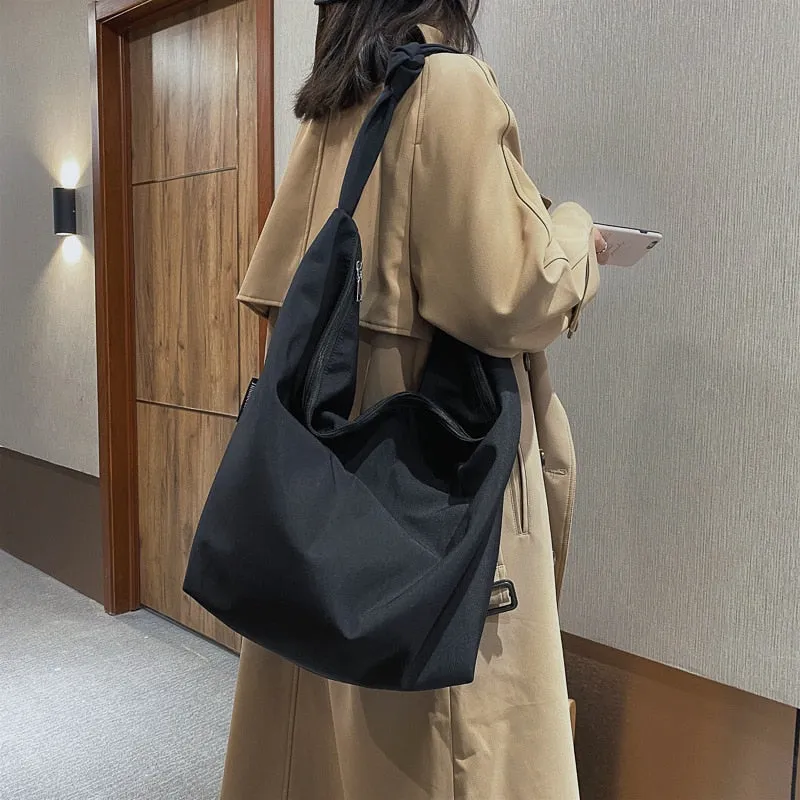 Cyflymder Pure Color Nylon Big Tote Bags for Women New Shoulder Shopping Bag Waterproof Fabric Handbags Simple Fashion Hobo Bolso