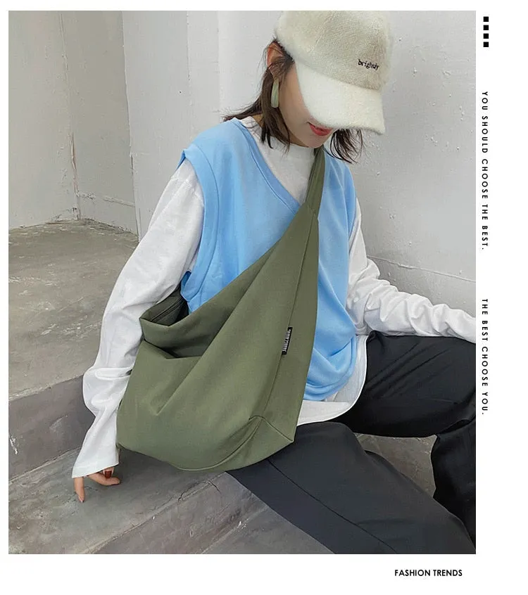 Cyflymder Pure Color Nylon Big Tote Bags for Women New Shoulder Shopping Bag Waterproof Fabric Handbags Simple Fashion Hobo Bolso
