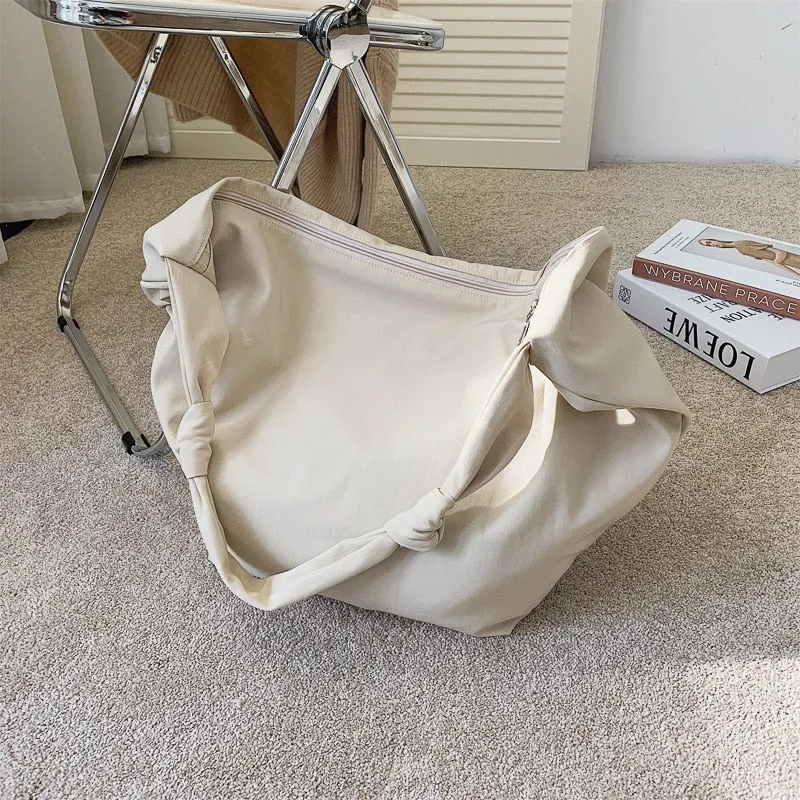 Cyflymder Pure Color Nylon Big Tote Bags for Women New Shoulder Shopping Bag Waterproof Fabric Handbags Simple Fashion Hobo Bolso