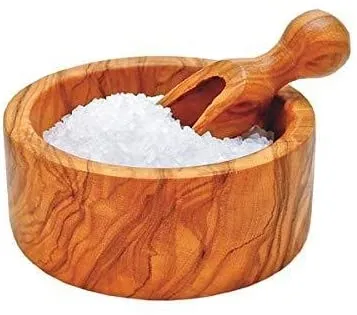 (D) Salt Cellar Wooden Bowl For Spices Laguiole Berard French Made - Vintage (2 PC)
