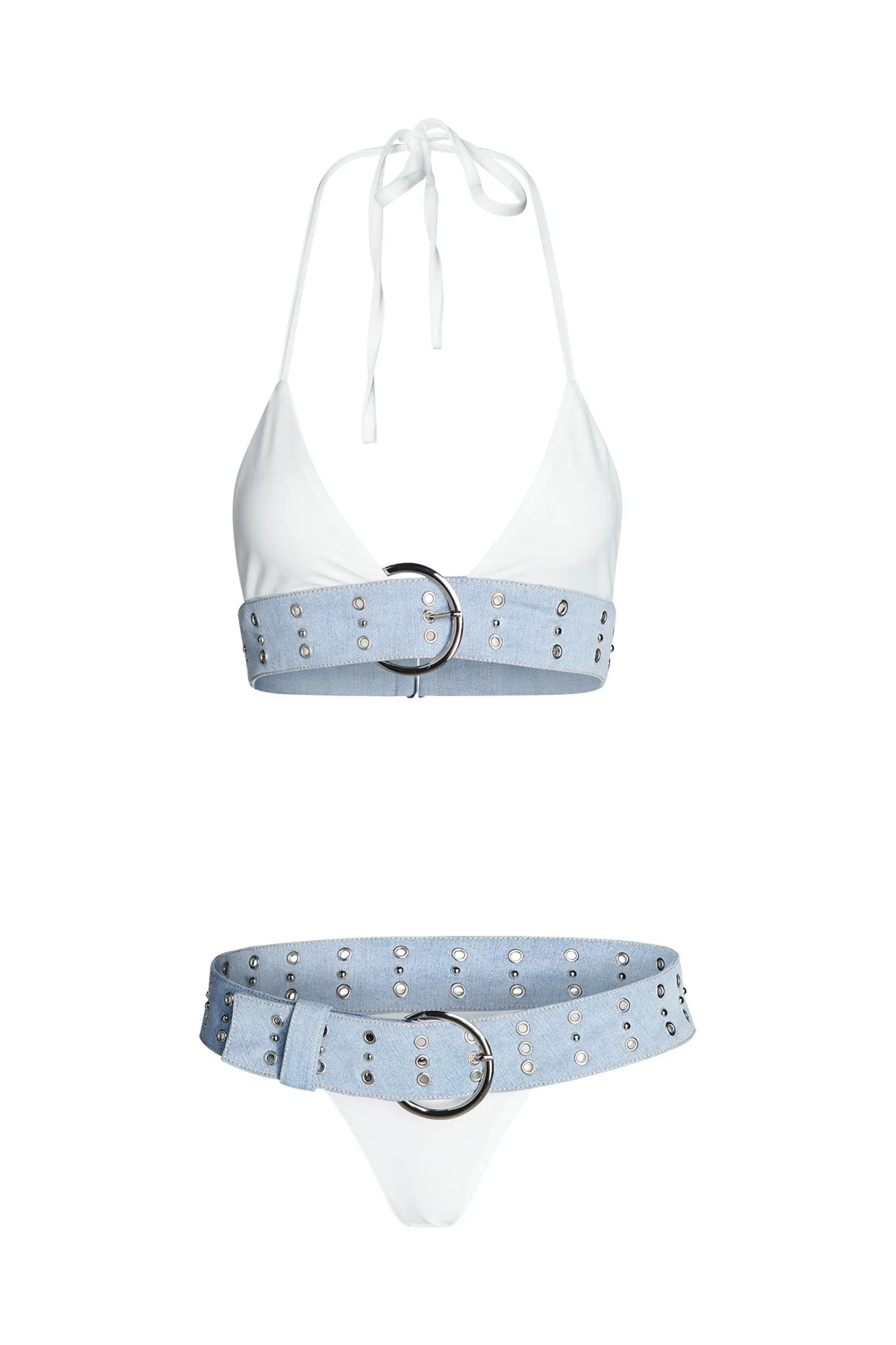 DARRAH BIKINI BOTTOM - WHITE : DENIM BLUE