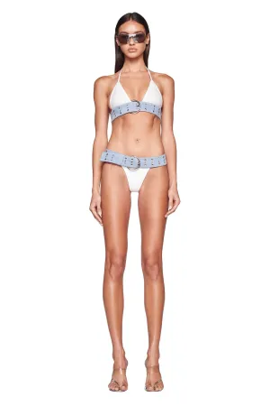 DARRAH BIKINI BOTTOM - WHITE : DENIM BLUE