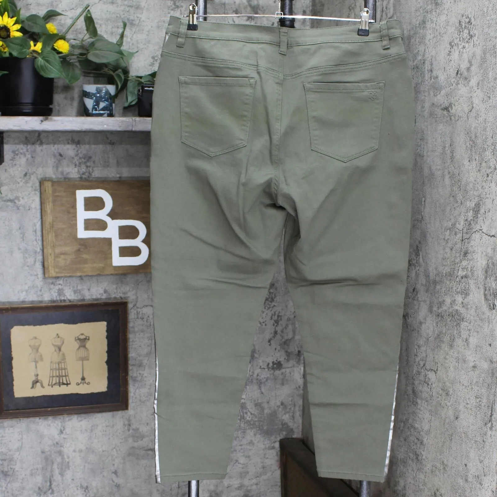 DG2 Plus Virtual Stretch Metallic Side Stripe Skinny Jeans Olive Green 18W