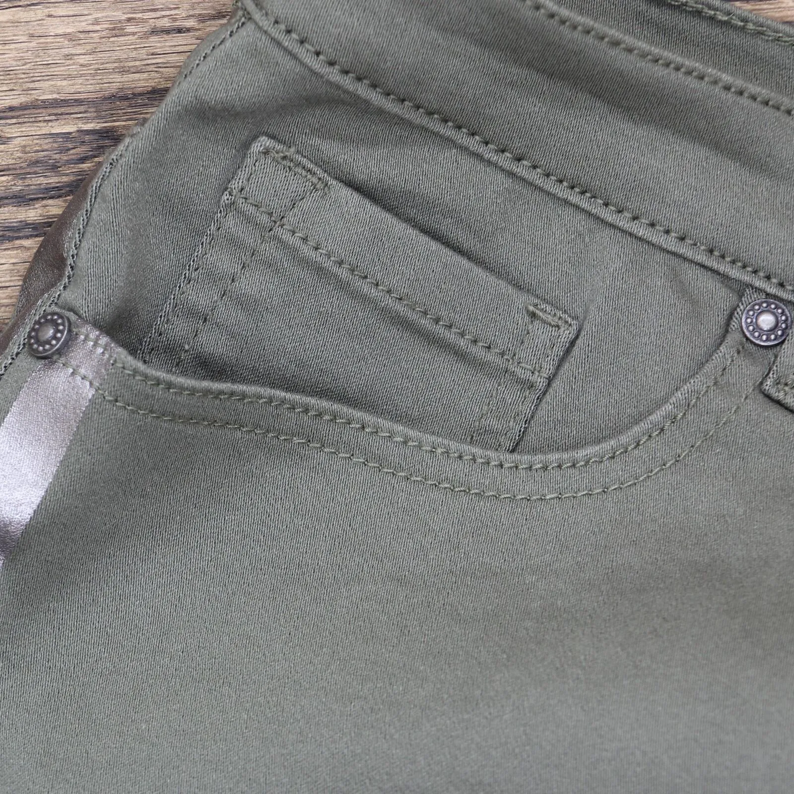 DG2 Plus Virtual Stretch Metallic Side Stripe Skinny Jeans Olive Green 18W