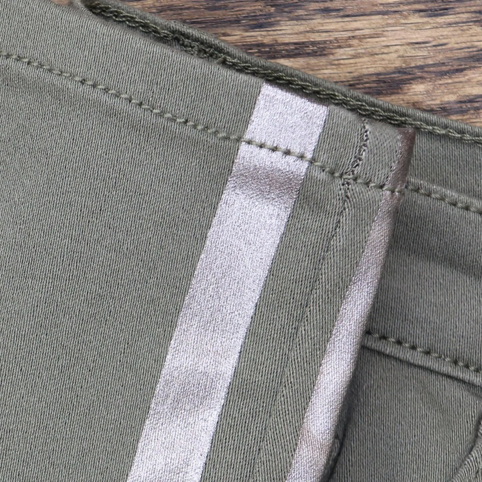 DG2 Plus Virtual Stretch Metallic Side Stripe Skinny Jeans Olive Green 18W
