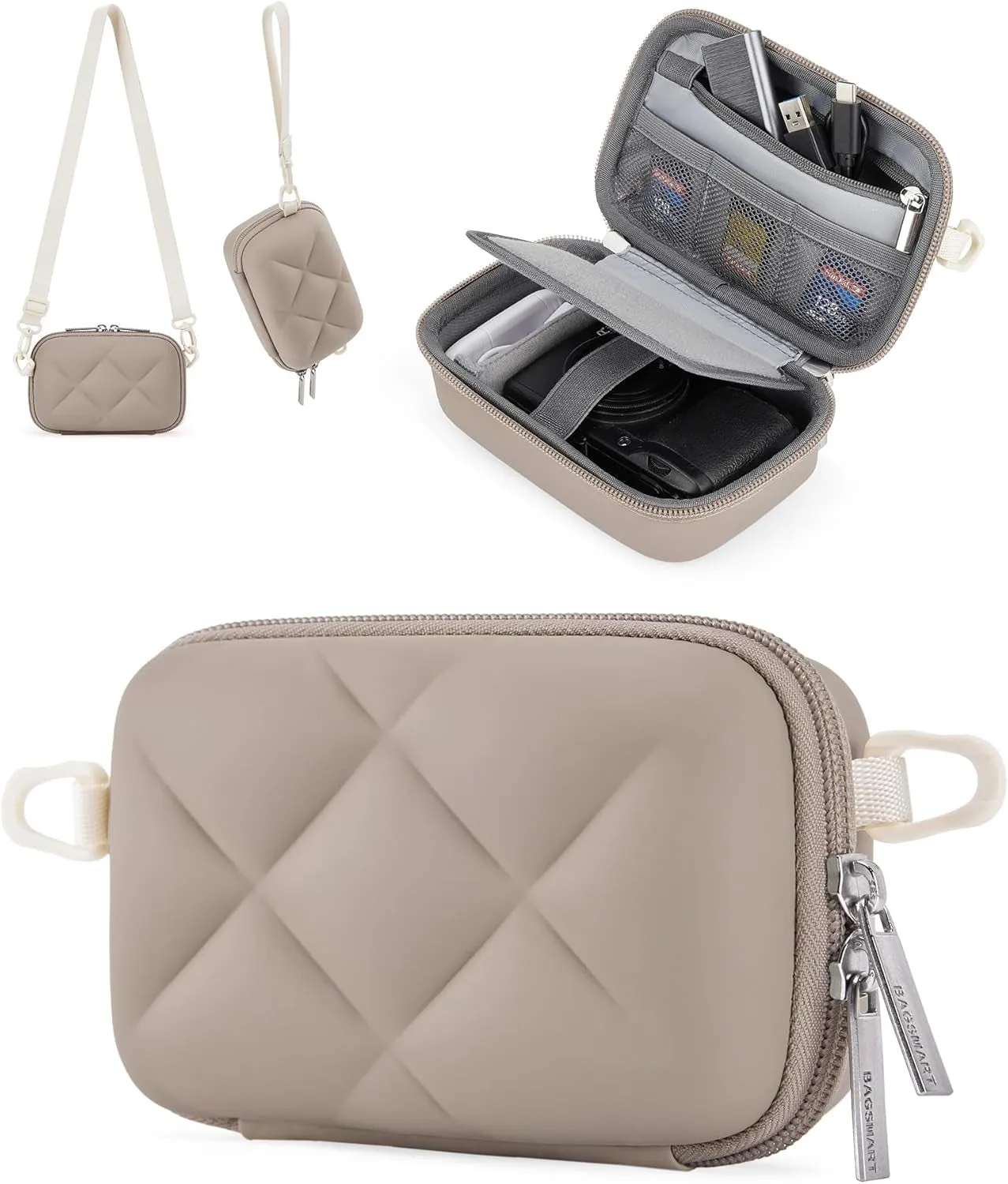 Digital Camera Case, Protective & Lightweight Camera Case with 2 Carrying Ways, Waterproof & Shockproof Small Camera Bag for Canon Powershot/Gopro/Sony DSCW800/DSCW830 - Beige