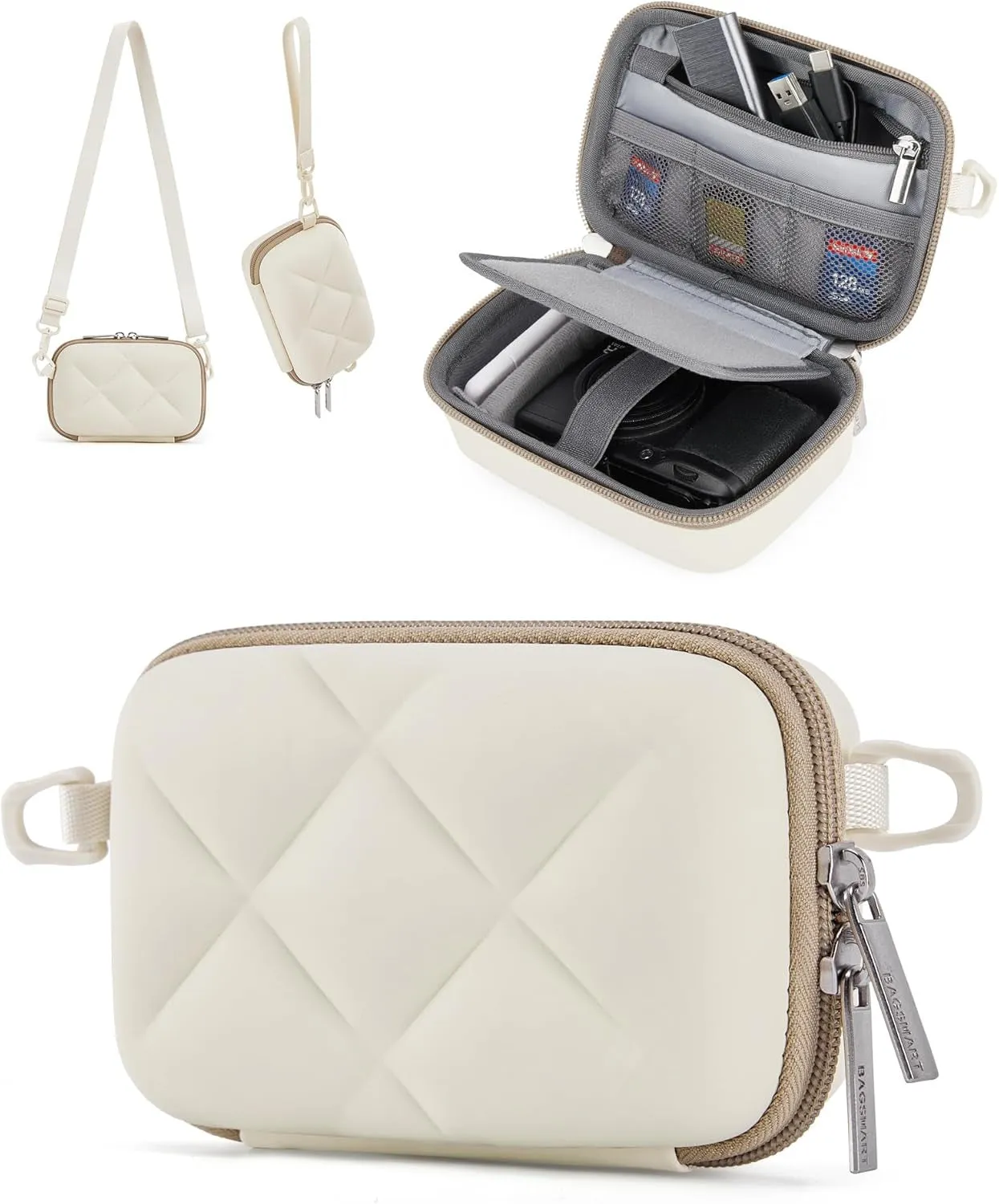 Digital Camera Case, Protective & Lightweight Camera Case with 2 Carrying Ways, Waterproof & Shockproof Small Camera Bag for Canon Powershot/Gopro/Sony DSCW800/DSCW830 - Beige