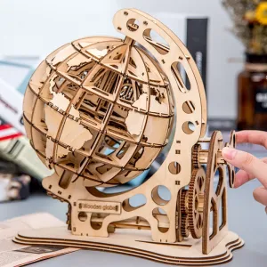 DIY Rotatable 3D Globe Laser Cutting Wooden Puzzle, 147 PCS