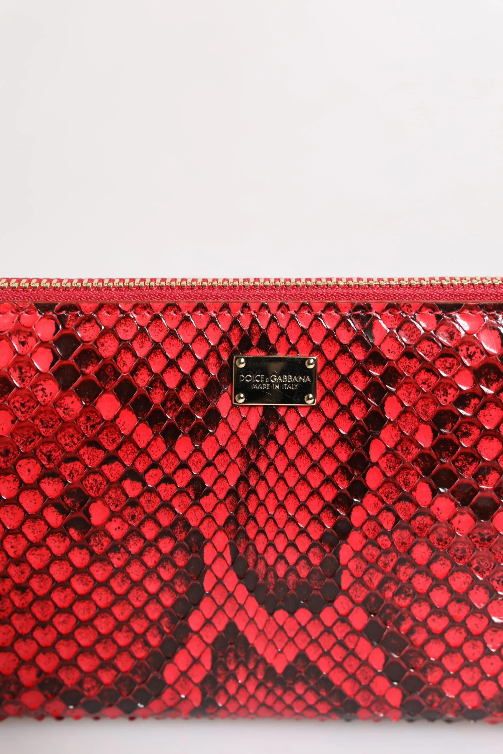 Dolce & Gabbana Red Exotic Leather Zip Around Continental Clutch Wallet