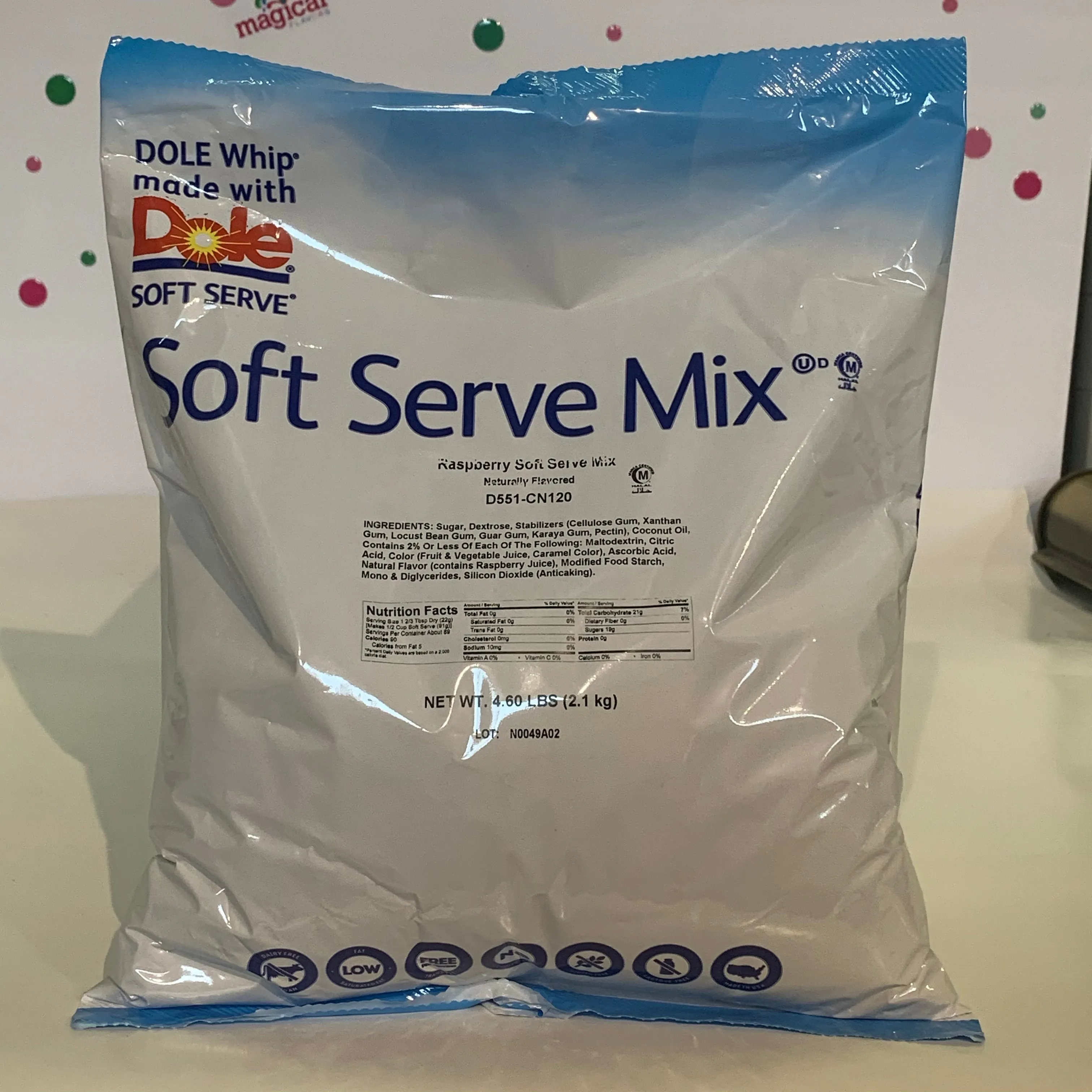 Dole Raspberry Soft Serve Mix - 4.4 Lbs. Bag - Case (4 X 4.4lb Bags)