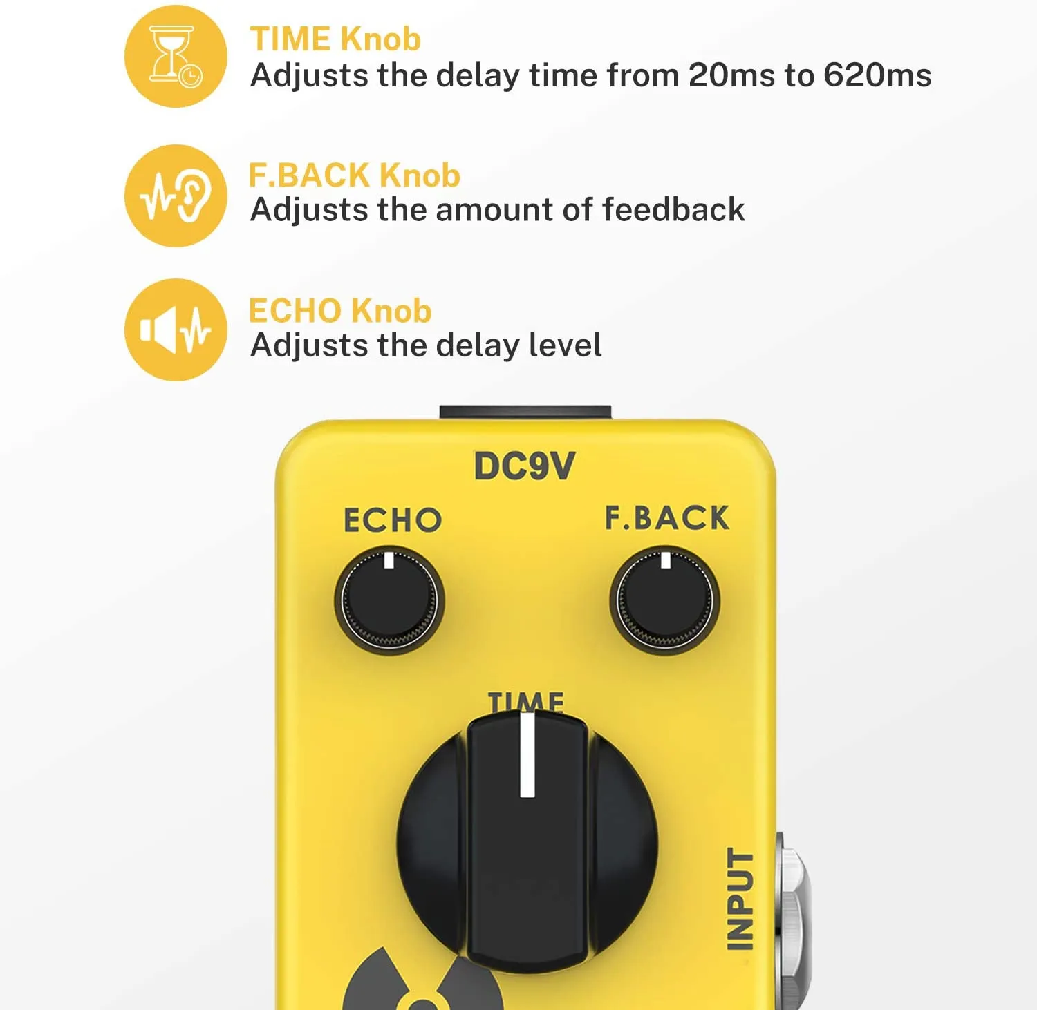 Donner Yellow Fall Delay Guitar Effect Pedal True Bypass