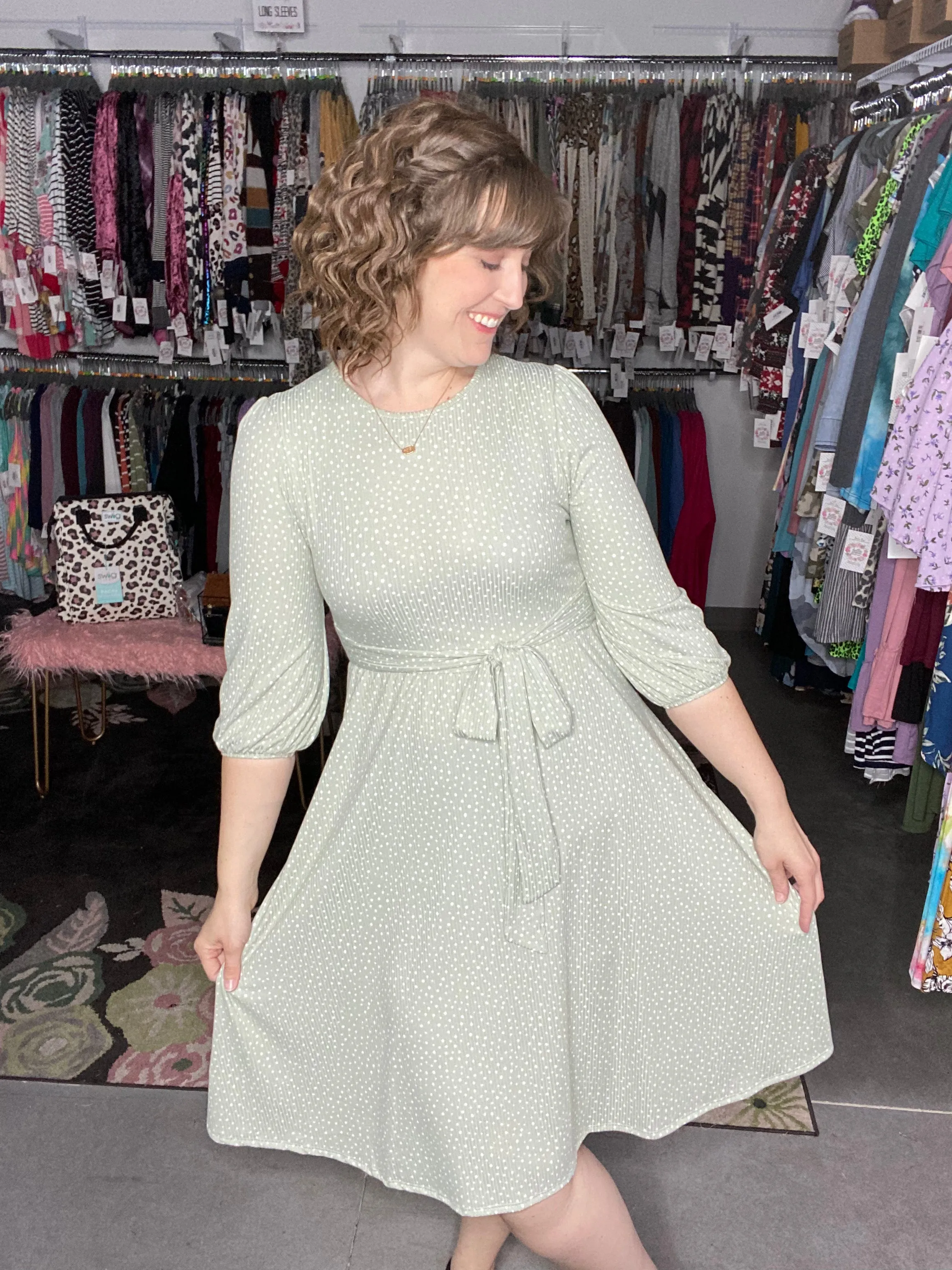Dotted Dress with Self Tie Belt | 2 Colors